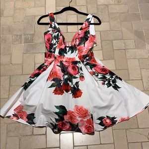 Formal white dress with pink and red roses